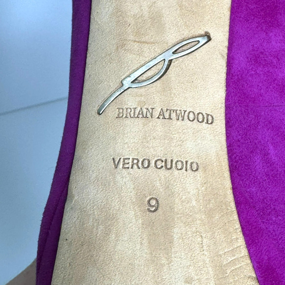 Brian Atwood Baccina Heel Womens 9 Purple Suede Crystal Peep Toe Platform Pump - Picture 7 of 10